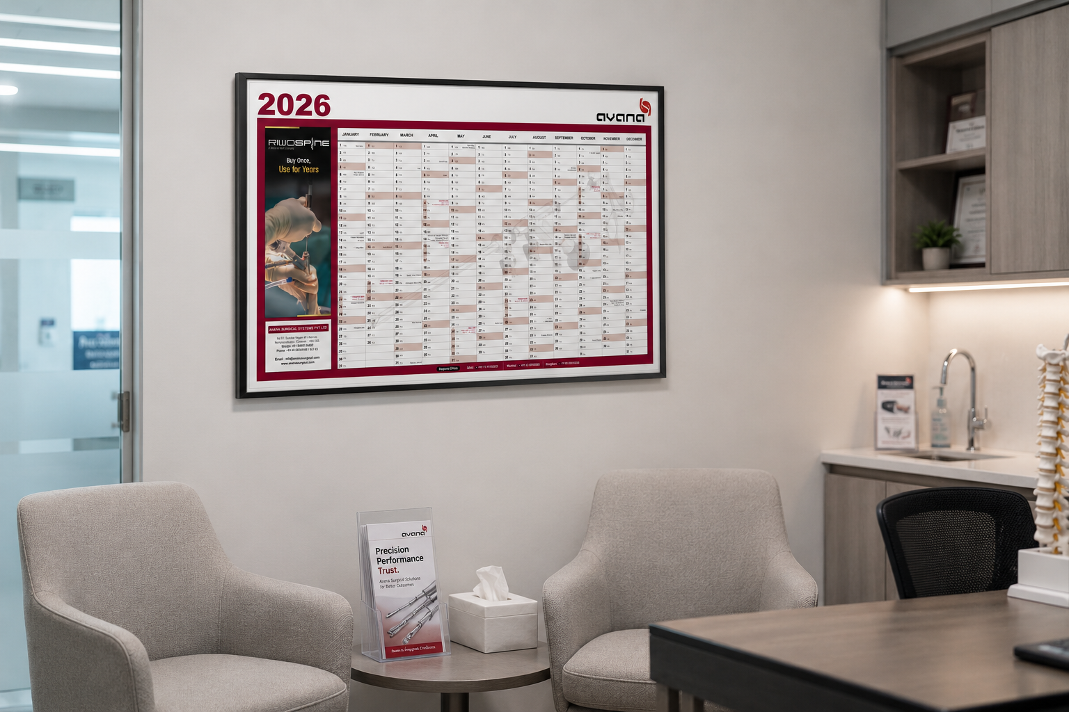 Riwospine A1 Annual Planner Calendar 2026 — premium clinic wall calendar
